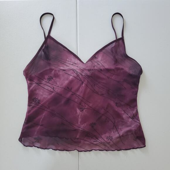 Y2K Fairy Grunge Camisole Womens Small Purple Sheer Mesh Floral Spaghetti Strap - Picture 1 of 8